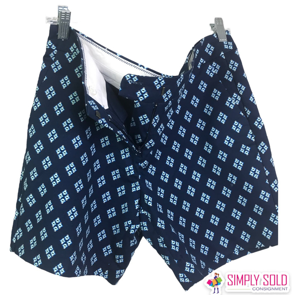 Kenar‎ Women's Shorts Blue Geometric Flat Front Cotton Stretch High-Rise Sz 10